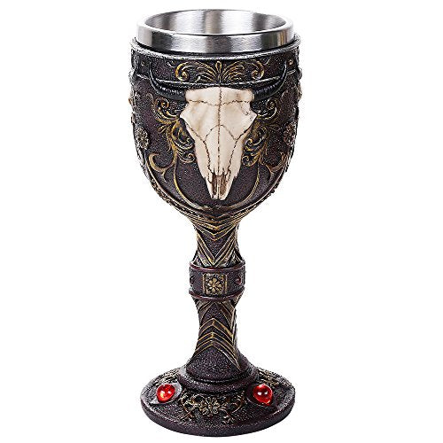 Pacific Trading Giftware Country Western Wild Bison Horned Skull 7oz Drinking Vessel Wine Chalice Goblet