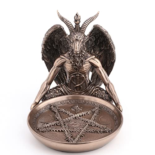 Unicorn Studio Veronese Design 5 3/4 Inch Tall Baphomet Altar Offerign Tray Polystone Statue Bronze Finish