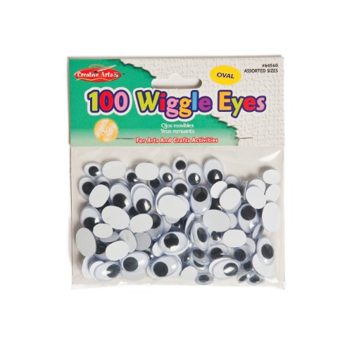 Charles Leonard Wiggle Eyes - Oval - Assorted Sizes- 10,12 &15MM, Black, 100/Bag, 64560