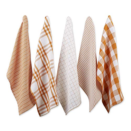 DII Design Farmhouse Basic Kitchen Collection Woven, Dishtowel Set, 18x28, Pumpkin Spice, 5 Piece