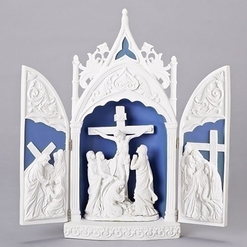 Roman 14"H TRIPTYCH CRUCIFIXION DELLA ROBBIA