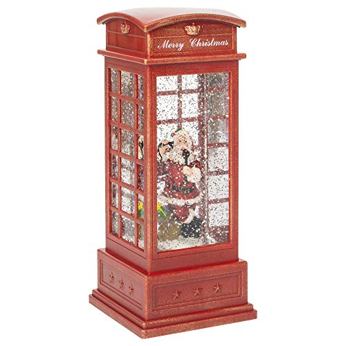 Roman Santa Inside English Style Phone Booth LED 9.75 Inch Acrylic Holiday Glitter Globe