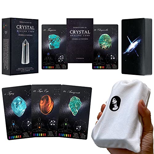 PRIME MUSE Crystals Healing Cards, Oracle Deck with Guidebook Set & Velvet Pouch Bag (Crystals and Healing Stones, Crystals for Beginners)