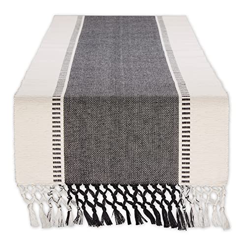 DII Design Dobby Stripe Woven Table Runner, 13x108, Black