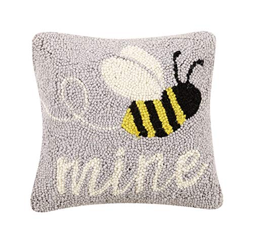 Peking Handicraft 30TG451C10SQ Bee Mine Poly Filled Hook Pillow, 10-inch Square, Wool and Cotton