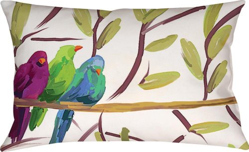 Manual Climaweave Indoor/Outdoor Decorative Throw Pillow, 18 X 13-Inch, Flocked Together Songbirds