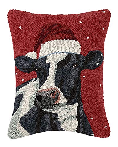 Peking Handicraft 31SCH94C18OB Cow with Christmas Hat Hook Pillow, 18-inch Long, Wool and Cotton