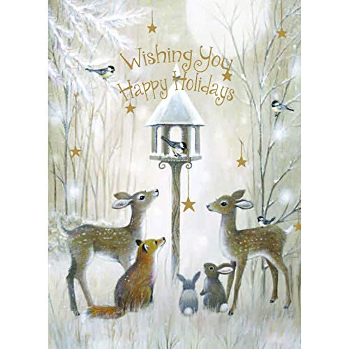 LPG Greetings Deer, Fox, Rabbits and Bird Feeder Box of 14 Christmas Cards