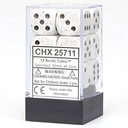 Chessex DND Dice Set - Chessex D&D Dice - 16mm Speckled Artic Camo Plastic Polyhedral Dice Set-Dungeons and Dragons Dice ludes 12 Dice  D6, Various (CHX25711)