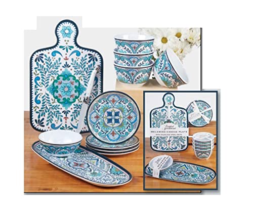 Certified International Talavera Cheese Board with Knife Set, 13.25-inch Length, For Everyday Use, Kitchen Accessories, Party Celebration