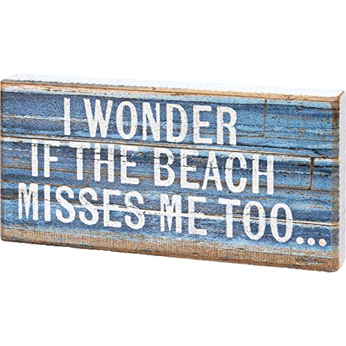 Primitives By Kathy 113600 I Wonder if the Beach Misses Me Too Block Sign, 7-inch Length