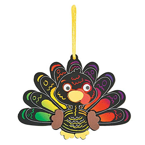 Fun Express Magic Color Scratch Turkey Ornament Craft Kit - Makes 12 - Crafts for Kids
