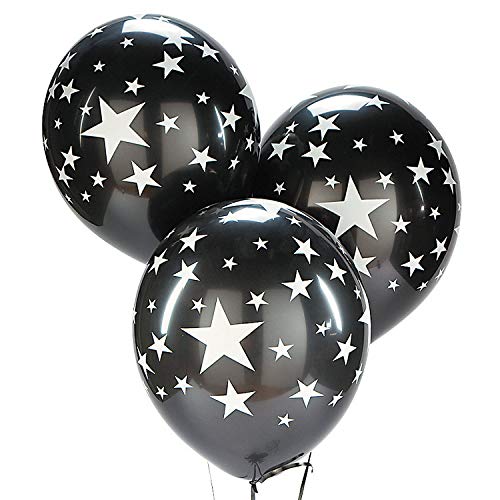 Fun Express - Black Latex Balloons W/silver Stars (24) for Party - Party Decor - Balloons - Latex Balloons - Party - 24 Pieces