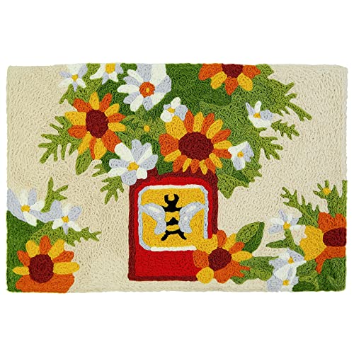 Home Comfort Honey Bee Tin Can Jellybean Accent Rug with Flowers Floral Rug 20"x30" Doormat