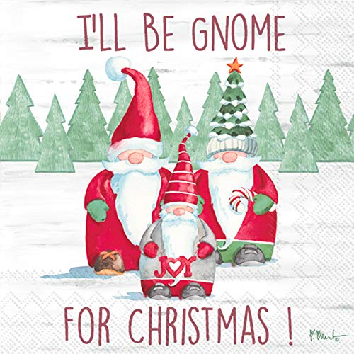 Boston International IHR 3-Ply Cocktail Beverage Paper Napkins, 5 x 5-Inches, Gnome For Christmas