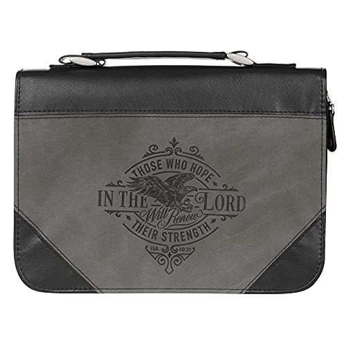 Christian Art Gifts Classic Bible Cover Hope in The Lord Isaiah 40:31 Faux Leather, Black/Gray, Large