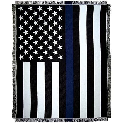 Carson Home 11673 Woven Thin Blue Line Woven Tapestry Throw, 60-inch Length, 80% Polyester and 20% Cotton.
