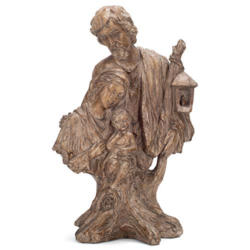 Regency International Carved Driftwood Look Holy Family 16 inch Resin Christmas One Piece Nativity Tabletop Figurine