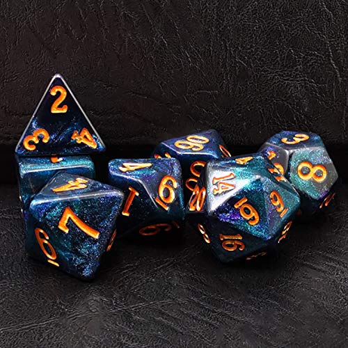 Bescon Dice Starry Night Dice Set Series, 7pcs Polyhedral RPG Dice Set Midnight, Polybag Packing