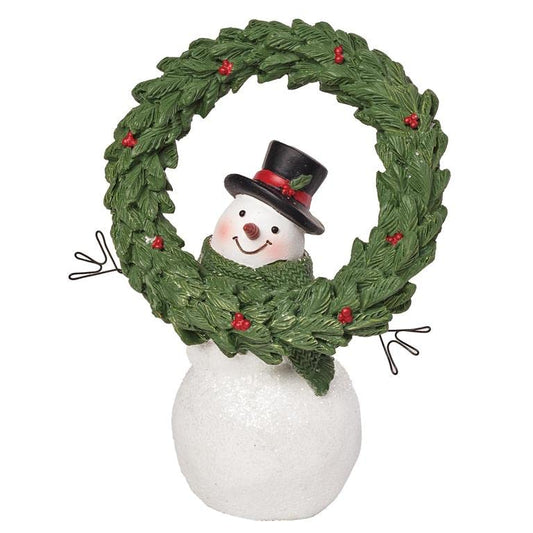 Blossom Bucket Snowman Holding Giant Christmas Wreath