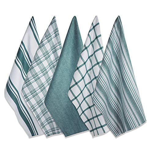DII Design Assorted Woven, Kitchen Dishtowel Set, 18x28, Teal, 5 Piece