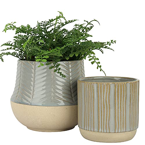 La Jol√≠e Muse Ceramic Planter Set for Indoor, Tabletop Plant Pot with Sand Glaze Bottom, Drain Hole Included, Home Decor Gift, Slate Gray, 5.5 + 4.6 Inch