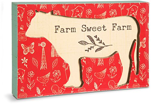 Pavilion Gift Company Live Simply Cow Floral Farm Plaque, 7", Red