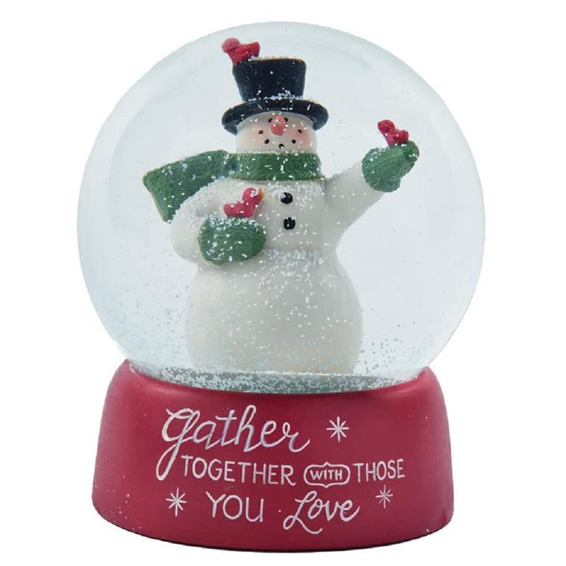 Blossom Bucket Gather Together Snowman with Birds Snow Globe