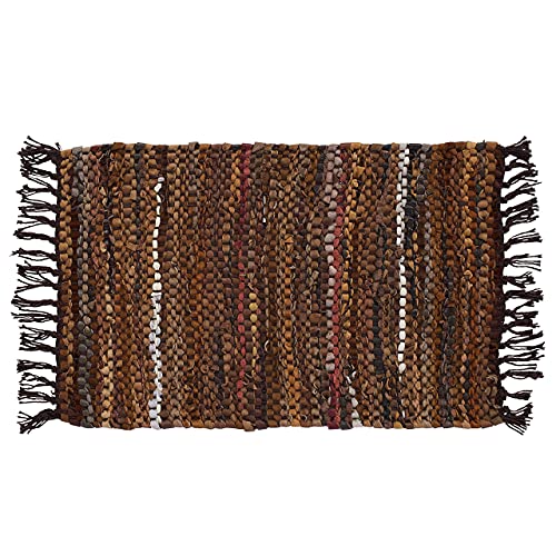 Larry Traverso Tucson Leather Placemat, 13 x 19 inches, Single Placemat, Handwoven Recycled Leather and Soft Cotton, Brown