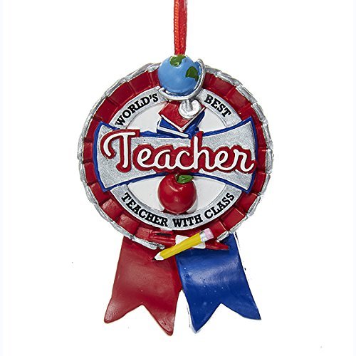 Kurt Adler Worlds Best Teacher Ribbon Resin Christmas Ornament
