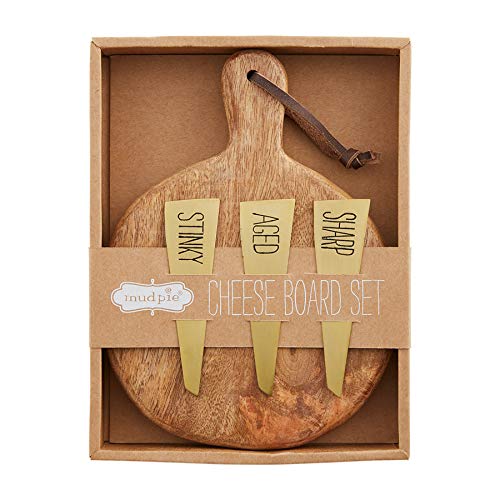 Mud Pie Bistro Boxed Cheese Set, board 8" x 6" | marker 4", Brown