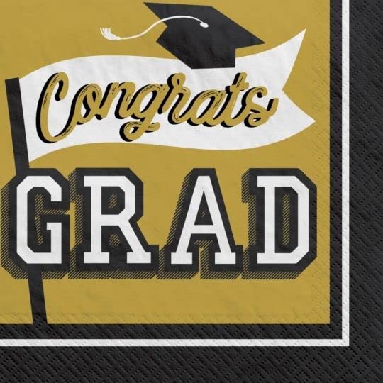 Amscan Graduation Napkins - 6 1/2" x 6 1/2" | Gold | 40 Pcs.