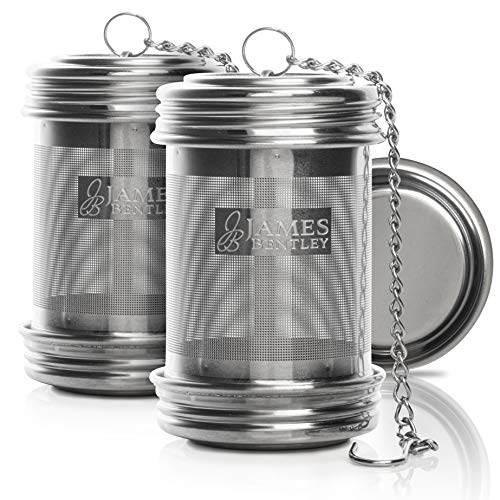 James Bentley Glass Tea ball Infuser for loose Tea 2 PACK Stainless Steel filters trainer with Double Screw Threaded Connection for Easy Cleaning Extra Fine Mesh Tea ball Infuser Brew Tea, Spices & Seasonings