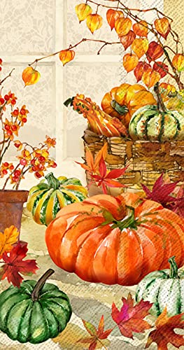 Boston International IHR 3-Ply Guest Towel Buffet Fall Autumn Halloween Thanksgiving Paper Napkins, 16-Count, Heirloom Pumpkins