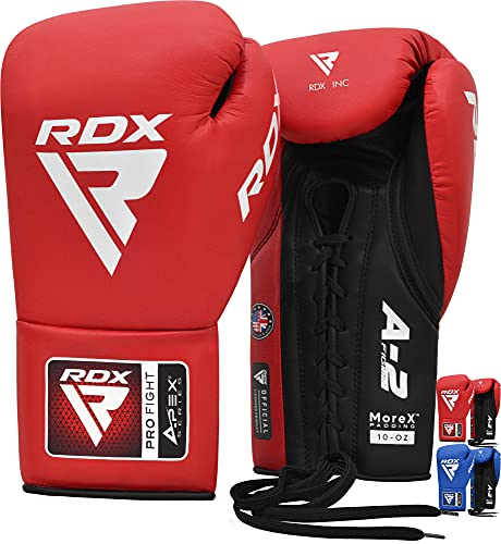 RDX Professional Boxing Gloves, APEX Lace-Up Competition Fighter Gloves, Maya Hide Super Skin Leather, Padded Wrist Support, Multi-Layered, Traditional Extra Long Laces for Firm Secure Fit