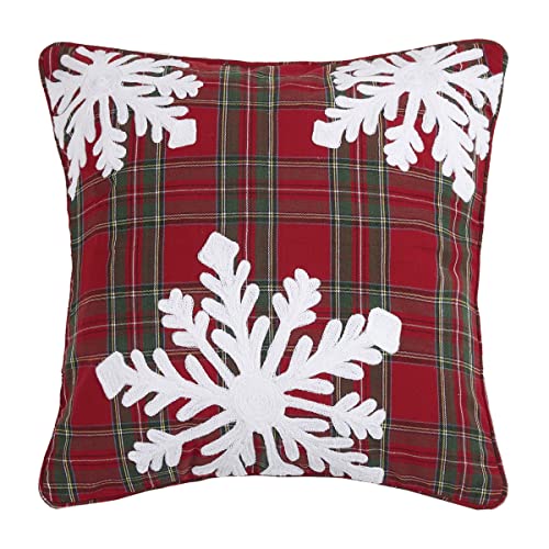 Peking Handicraft 31PK1030C18SQ Plaid Snowflake Embroidered Pillow Poly Filled, 18-inch Square, Cotton