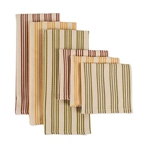 DII Design CAMZ10636 Woven Heavyweight Kitchen Set, Dishtowel & Dishcloth S/6, Harvest Stripes