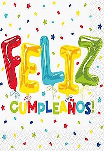 Unique Industries Feliz Cumpleanos Balloon Birthday Beverage Napkins - 16 Pcs