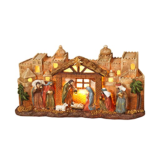 Gerson 12 in. Electric Lighted Resin Nativity Scene Figurine