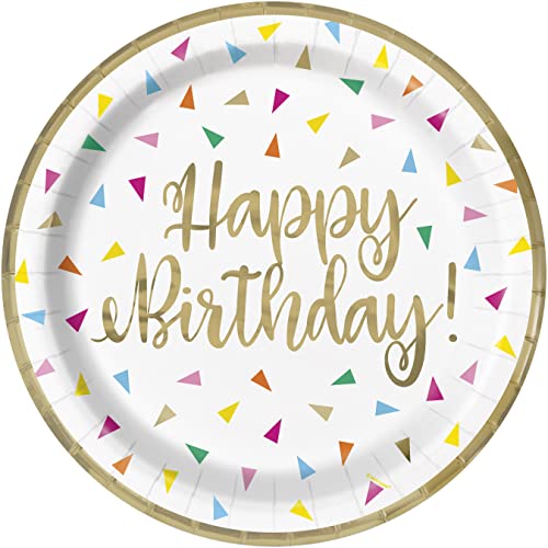 Unique Industries Unique 26195 Foil Stamped Paper Plates-23 cm-Bright Triangle Birthday Party-8 Count (Pack of 1), Multicolour