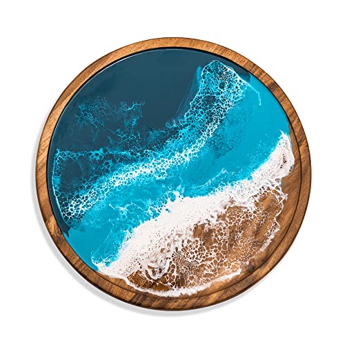 Lynn & Liana Designs Ocean Vibes Acacia Lazy Susan Tray, 15-inch Length