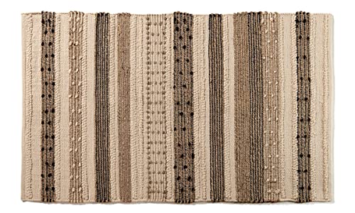 Giftcraft Tan, Cream & Black Striped Handwoven Rug - Large