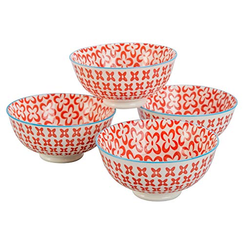 BIA Cordon Bleu Ooh La La 13-Ounce Porcelain Peony Bowl, Set of 4, Red
