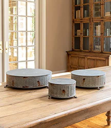 Park Hill Collection Vintage-Style Round Tinwork Display Platforms, Set of 3