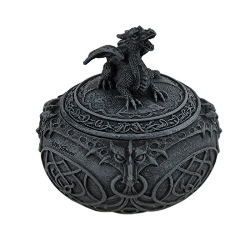 Unicorn Studio 3.88 Inch Dragon Globular Shaped Decorative Trinket Box, Black