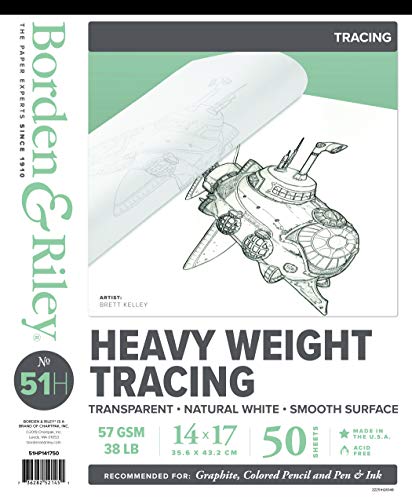 Chartpak Borden & Riley #51H Heavyweight Tracing Paper Pad, 14" x 17", 57 GSM/38 LB, 50 White Sheets, 1 Pad Each (51HP141750)