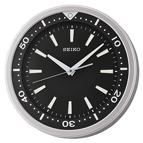 SEIKO Ultra-Modern Black and Silver Tone Wall Clock with Quiet Sweep