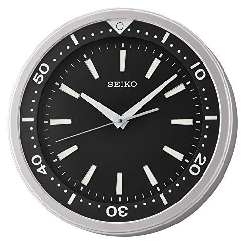 SEIKO Ultra-Modern Black and Silver Tone Wall Clock with Quiet Sweep