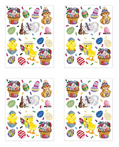 Beistle 4 Sheets Bunny, Basket & Egg Stickers for Easter Party Favors DIY Craft Decorations, 4.75" x 7.5", Multicolored