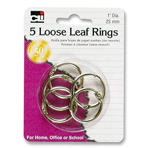 Charles Leonard Loose Leaf Rings with Snap Closure, Nickel Plated, 1 Inch Diameter, 5-Pack (65016)